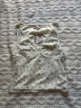 Pink Republic Floral Lace Trim Camisole - Cream & Light Blue